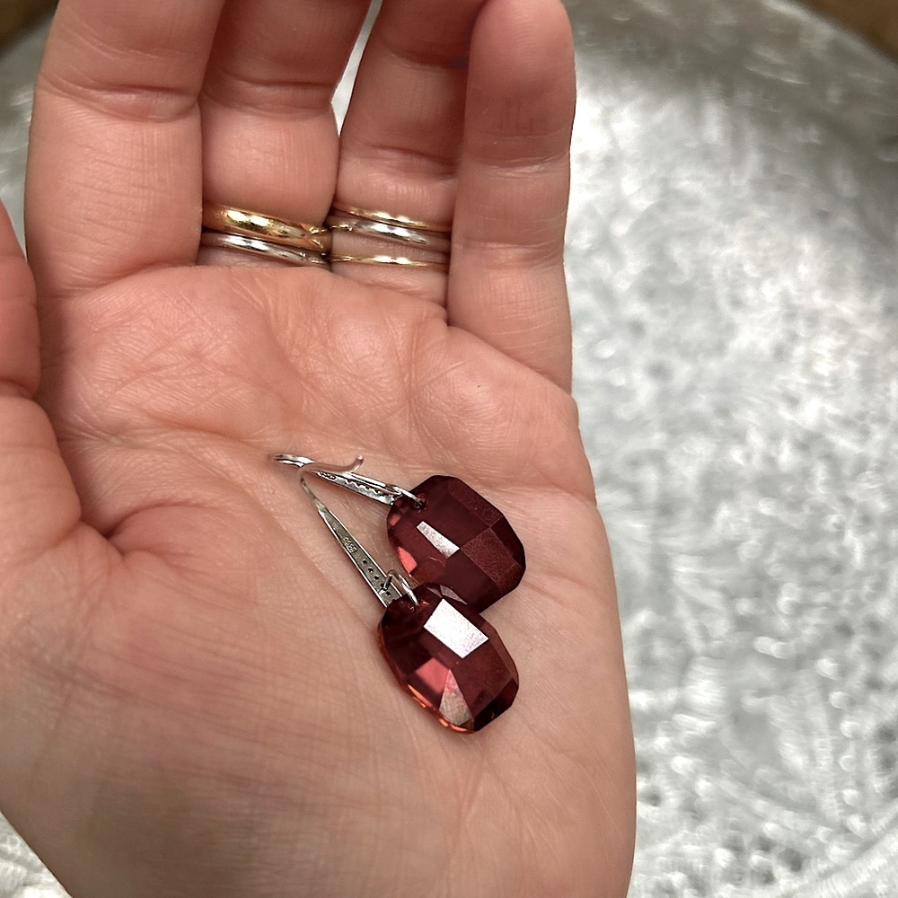 Red Crystal Drop Earrings - Picture 3 of 3